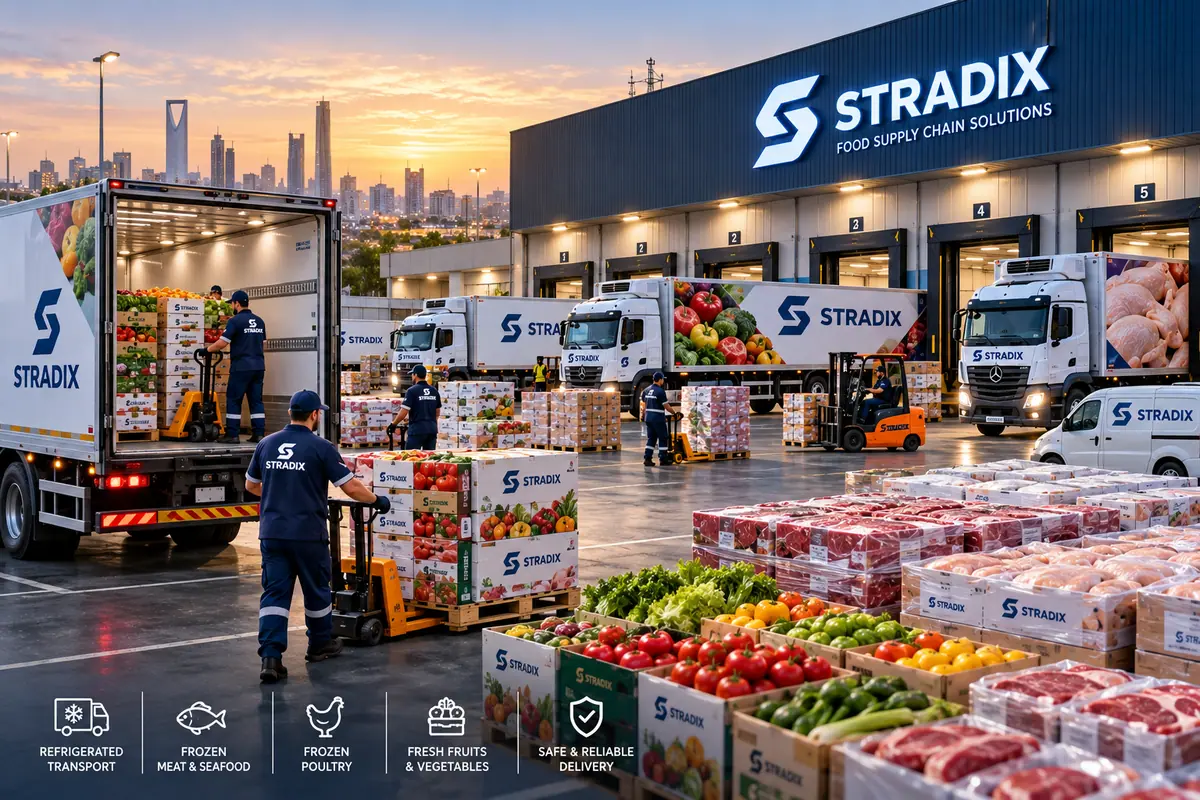S-TRADIX refrigerated trucks loading fresh produce and chilled provisions at a distribution hub