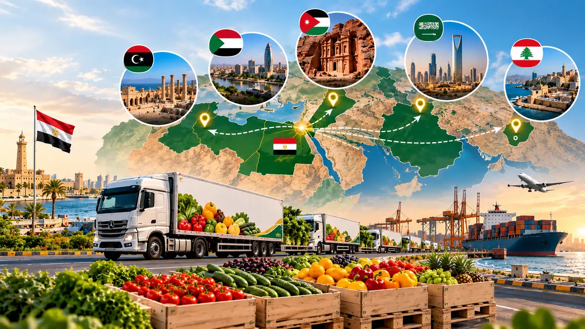 Map of the S-TRADIX fresh produce export network from Egypt to regional markets