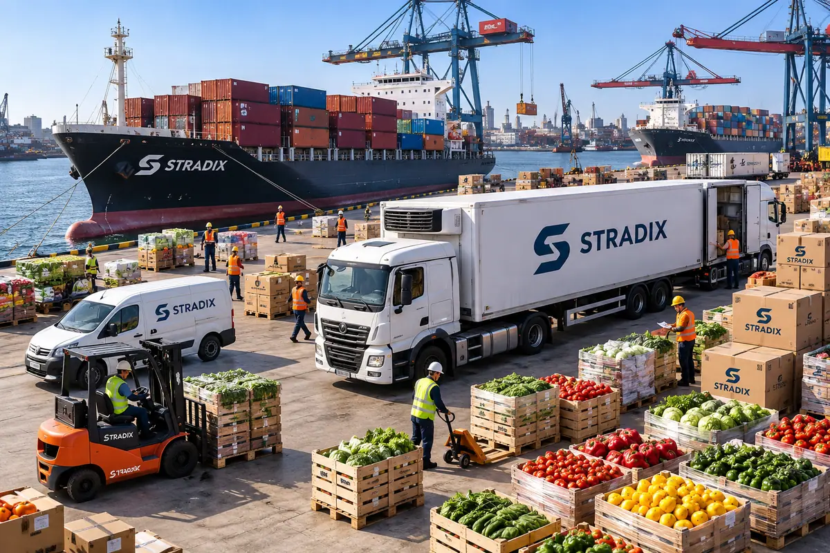 S-TRADIX refrigerated trucks loading fresh produce at port