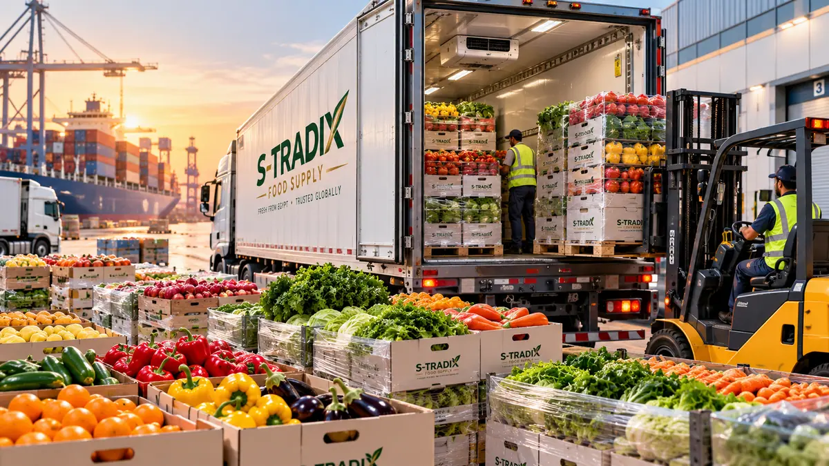 S-TRADIX Food Supply refrigerated truck loading fresh produce at port