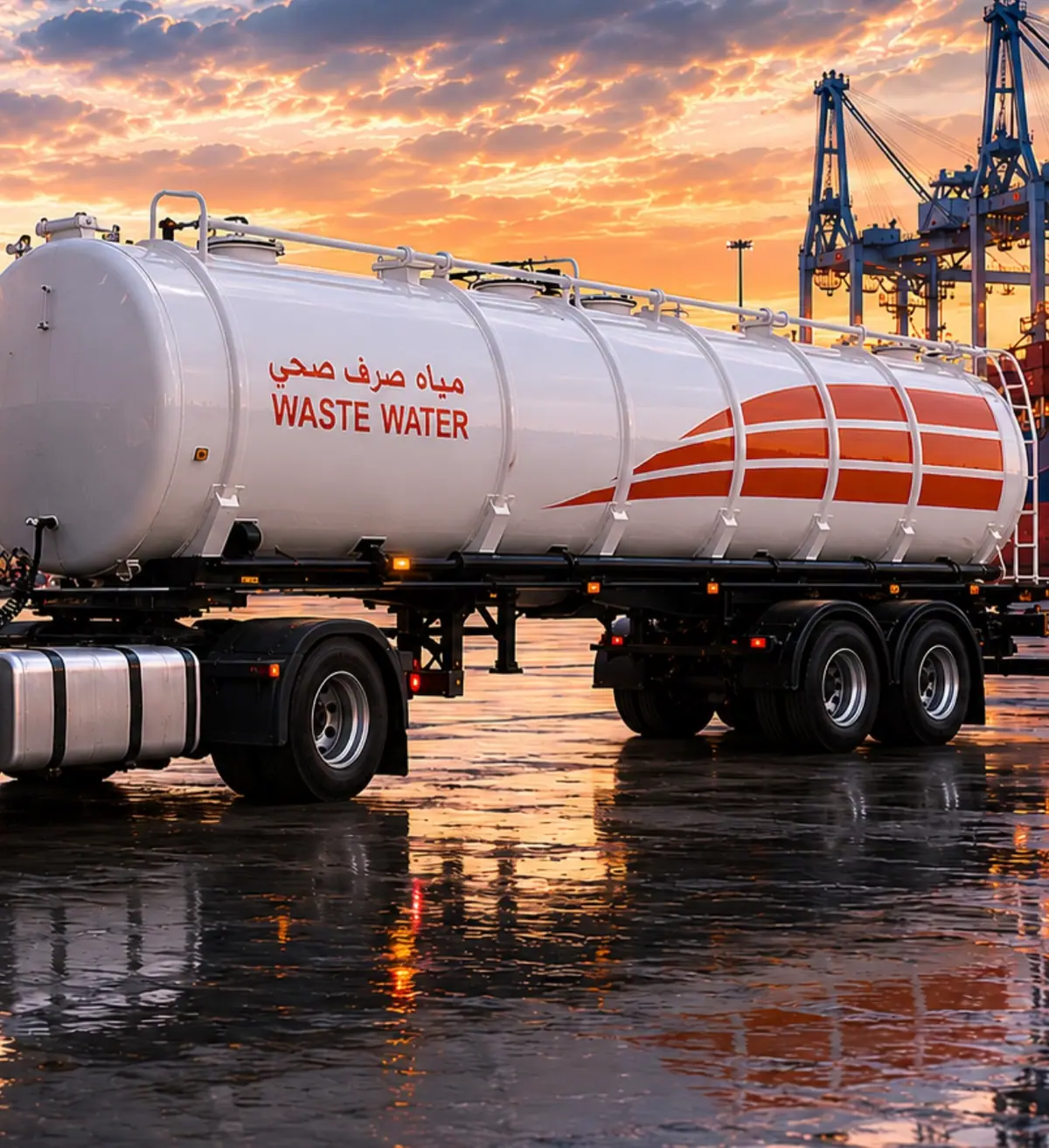 S-TRADIX waste-water tanker at port at sunset