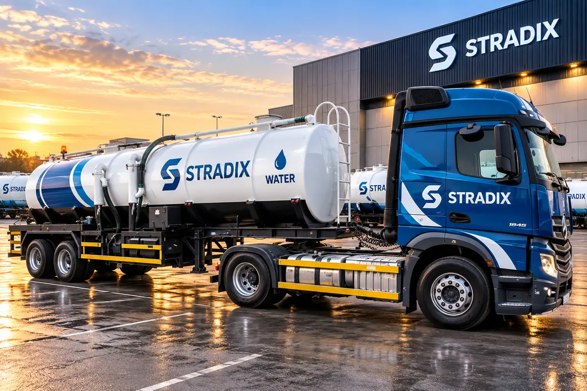 Blue S-TRADIX water tanker at the depot