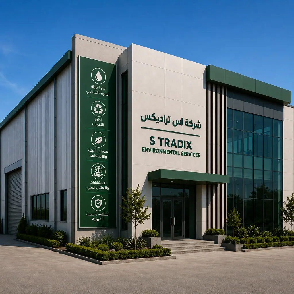 S-TRADIX Environmental Services building with bilingual Arabic and English signage